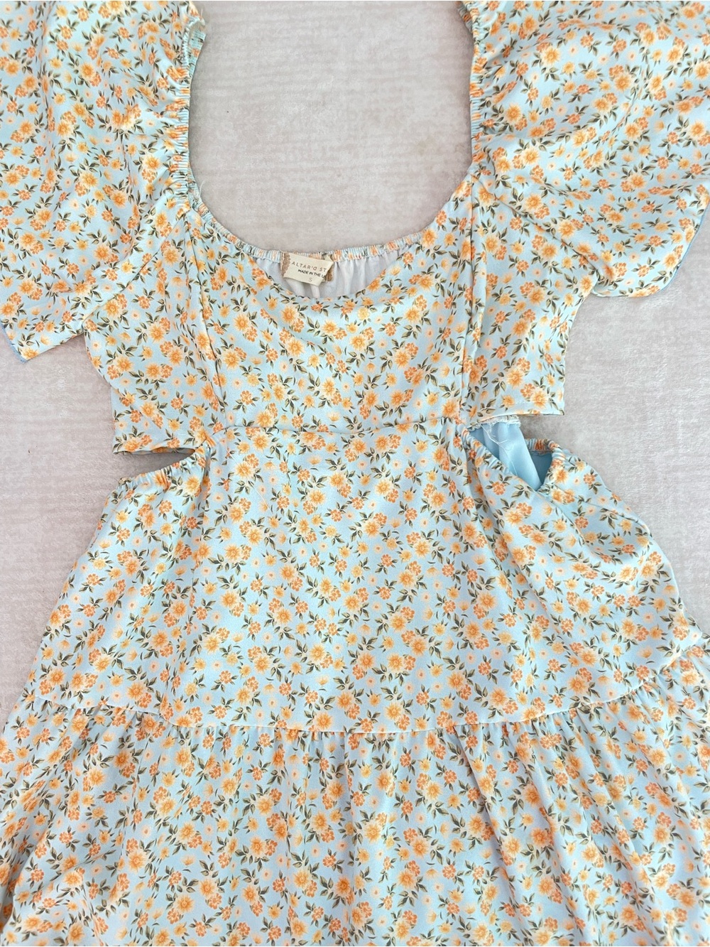 Altar'd State Light Blue Floral Mini Dress with Yellow Flowers